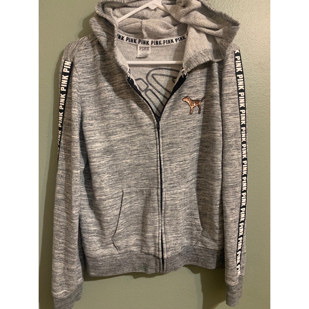 VS PINK Grey Zip-up Bling Hoodie